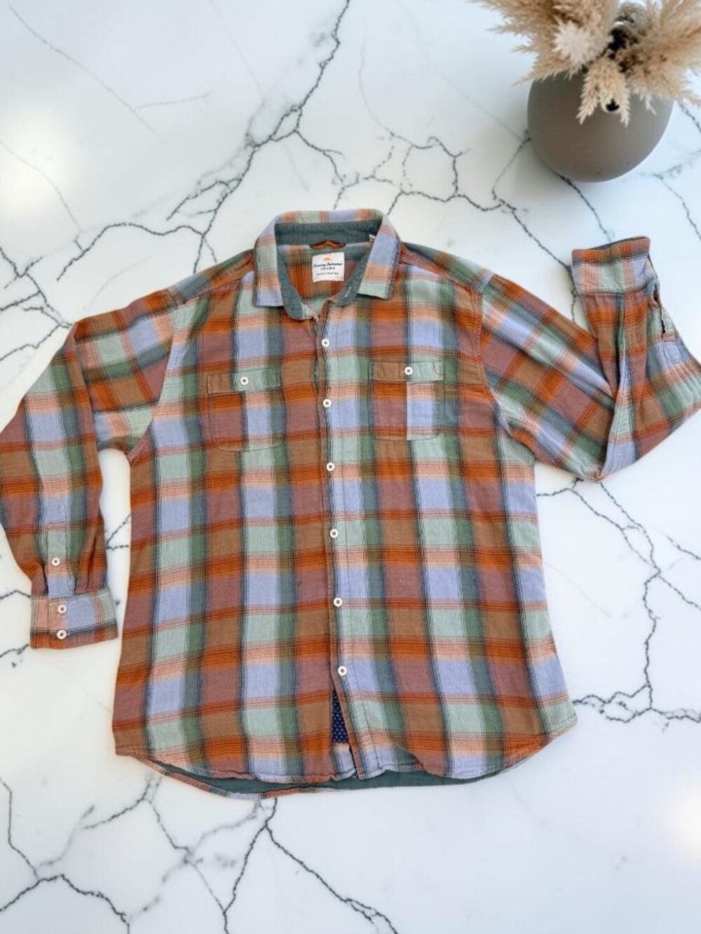Tommy Bahama Men's Size Large Plaid Cotton Button Down Shirt Long Sleeves